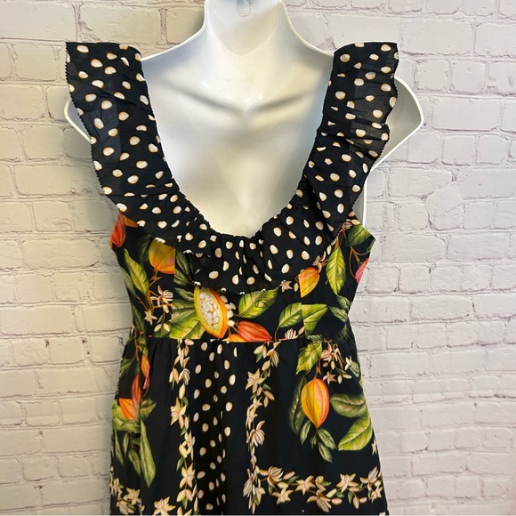 Farm Rio Cocoa Paradise Mini Ruffle sleeve dress New artsy cottagecore SML chic - Picture 7 of 12